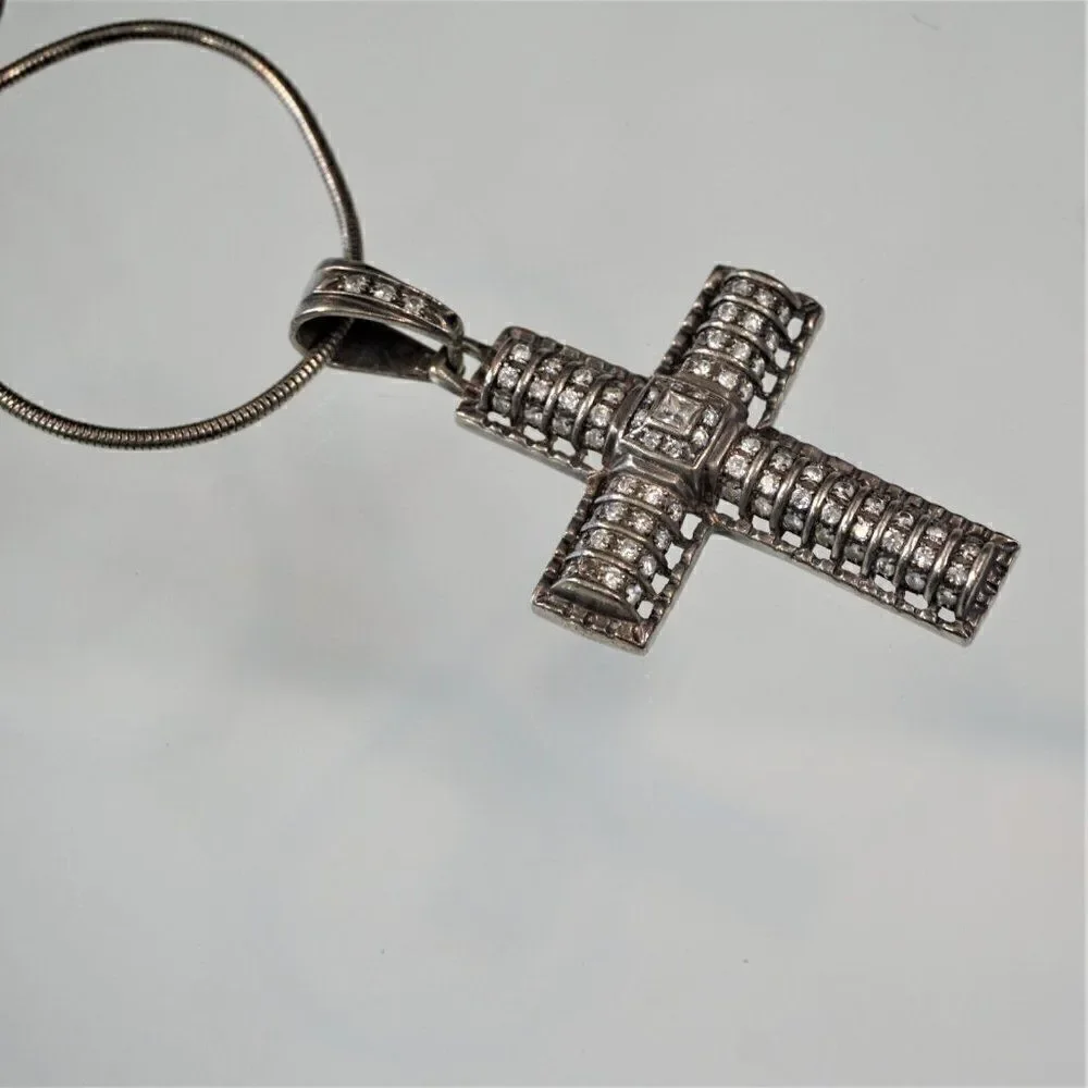 Vintage Huge 3.25 inch Cross Pendant Necklace 18 in Chain Stainless Steel Unisex